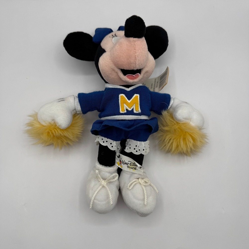 Disney Minnie Mouse Plush Kids 9 Inch Blue Cheerleader Bean Bag Toy NWT
